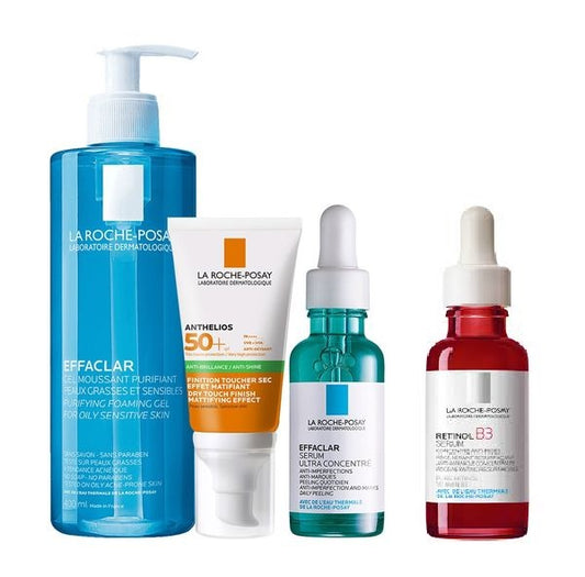 Pack 4 routine Gel moussant 400ml + Anthelios gel + Sérum retinol B3 + Sérum effaclar ref250